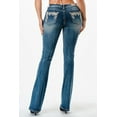 thumbnail image 3 of Grace in LA Women's Western Feather Embroidered Stonewashed Bootcut Jeans (25, Blue), 3 of 3