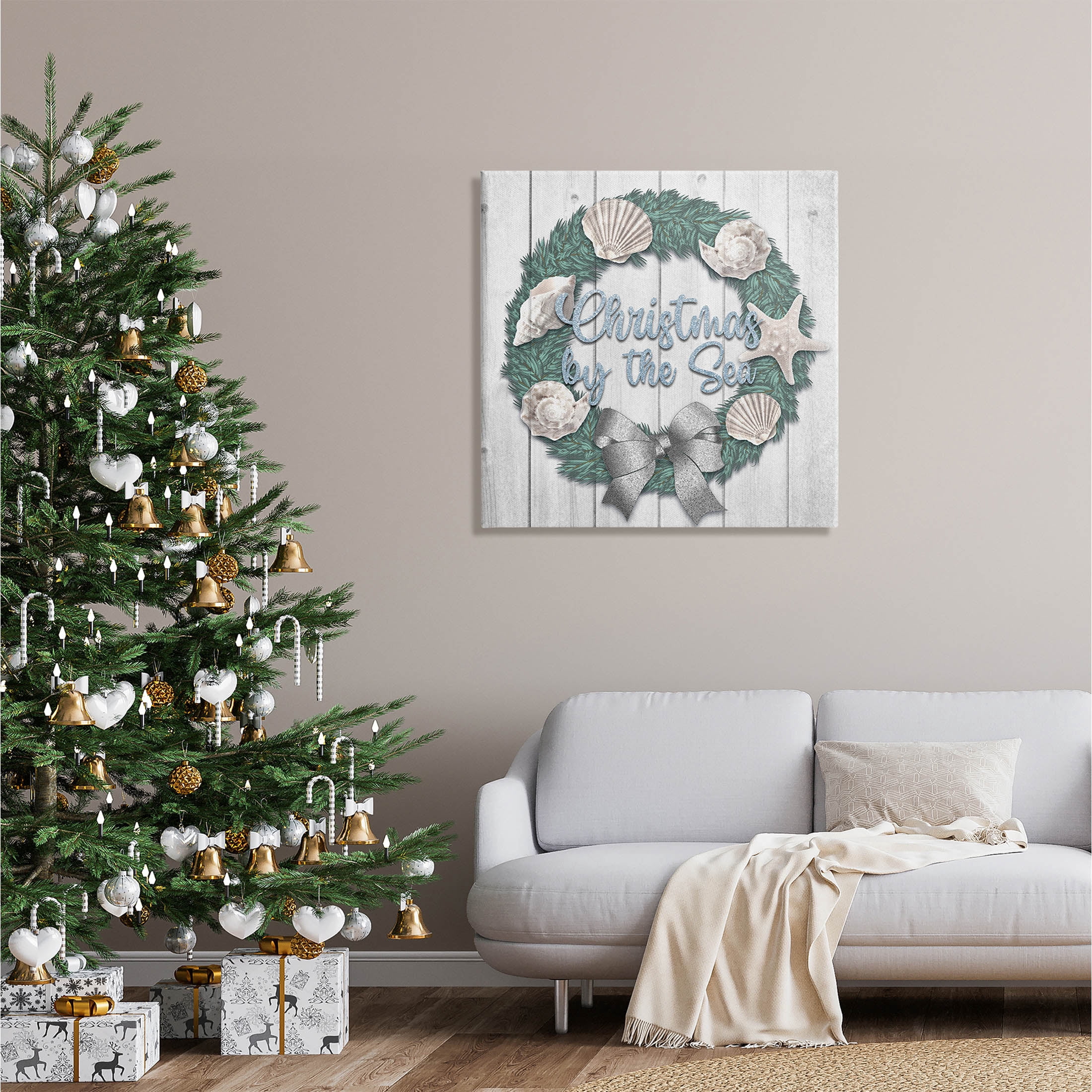 Stupell Industries Christmas By The Sea Nautical Wreath Graphic Art Gallery Wrapped Canvas Print Wall Art, Design by Marcus Prime