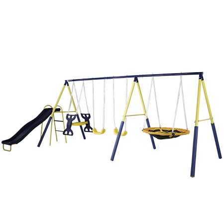 metal swing and slide set