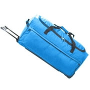 X Factor Rolling Duffel Bag Blue Large 28 Inch with Multi-Pockets, Travel Duffle Bag with Rolling Wheels Drop Bottom Heavy-Duty Luggage, Upright Lightweight Travel Gear Collapsible Telescoping Handle