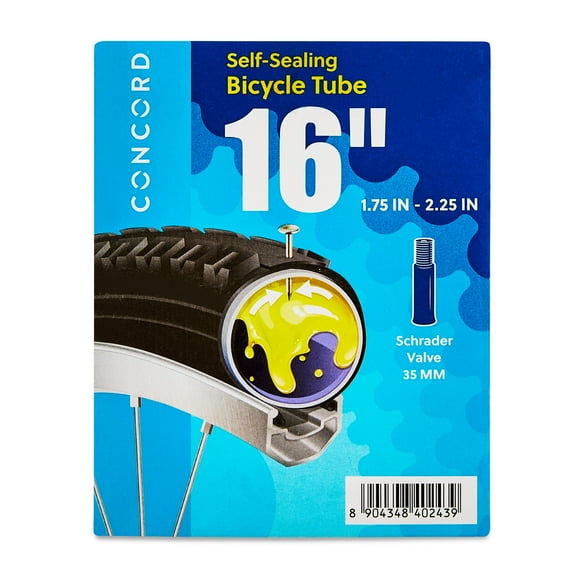 Concord Self-Sealing Bicycle Inner Tube with Schrader Valve, 16" x 1.75"-2.25"