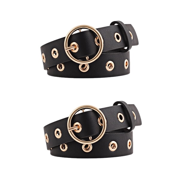 Cinturón de remache INSPIRE CHIC para mujeres, de cuero sintético, hebilla de pin único, cinturones punk para jeans y pantalones 104cm/40.94" Negro y Negro