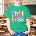 thumbnail image 6 of First Grade Girls T Shirts Letter Print Short Sleeve Back to School Shirt Crewneck Kids Clothes 3-14 Years, 6 of 7