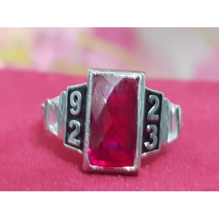 Personalized Baguette Cut Simulated Garnet Classes Customized Name,Year And Inside Engraving Stylish High School Class Ring 925 Sterling Silver