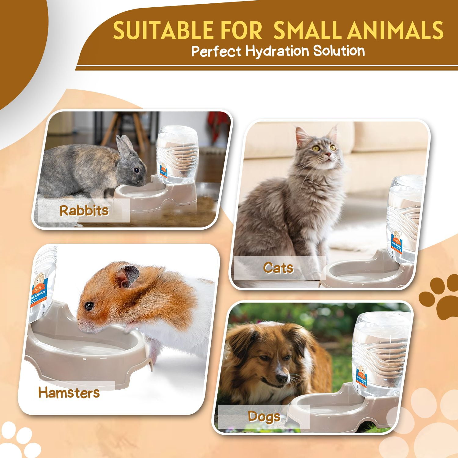 Automatic Gravity Pet Waterer for Cat & Dog - Non-Skid & Easy-Clean Auto Replenish Water Dispenser Drinking Bowl (3/8 Gallon / 1.5L), Beige