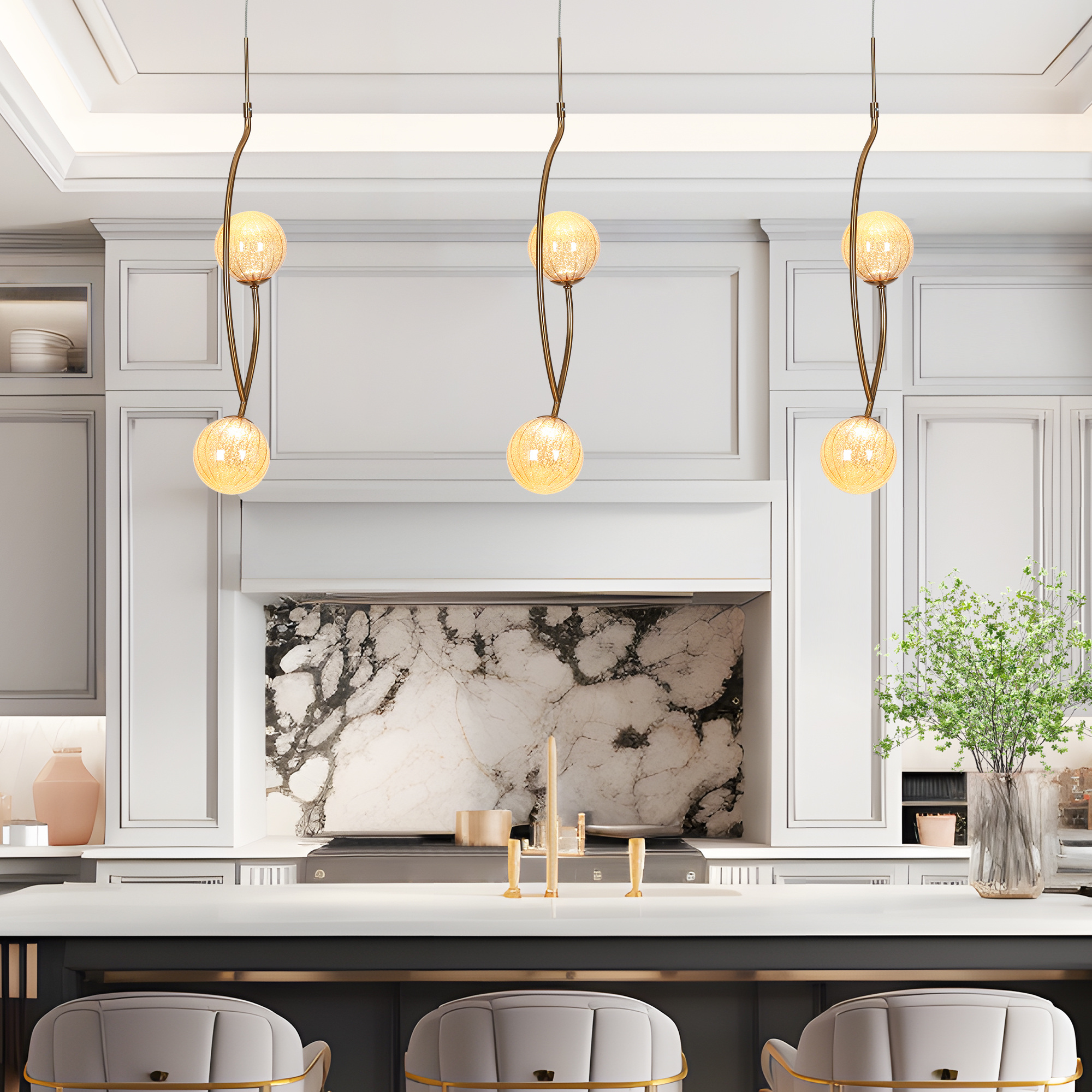 Modern 2-Light LED Island Pendant Lights for Kitchen Island - Gold