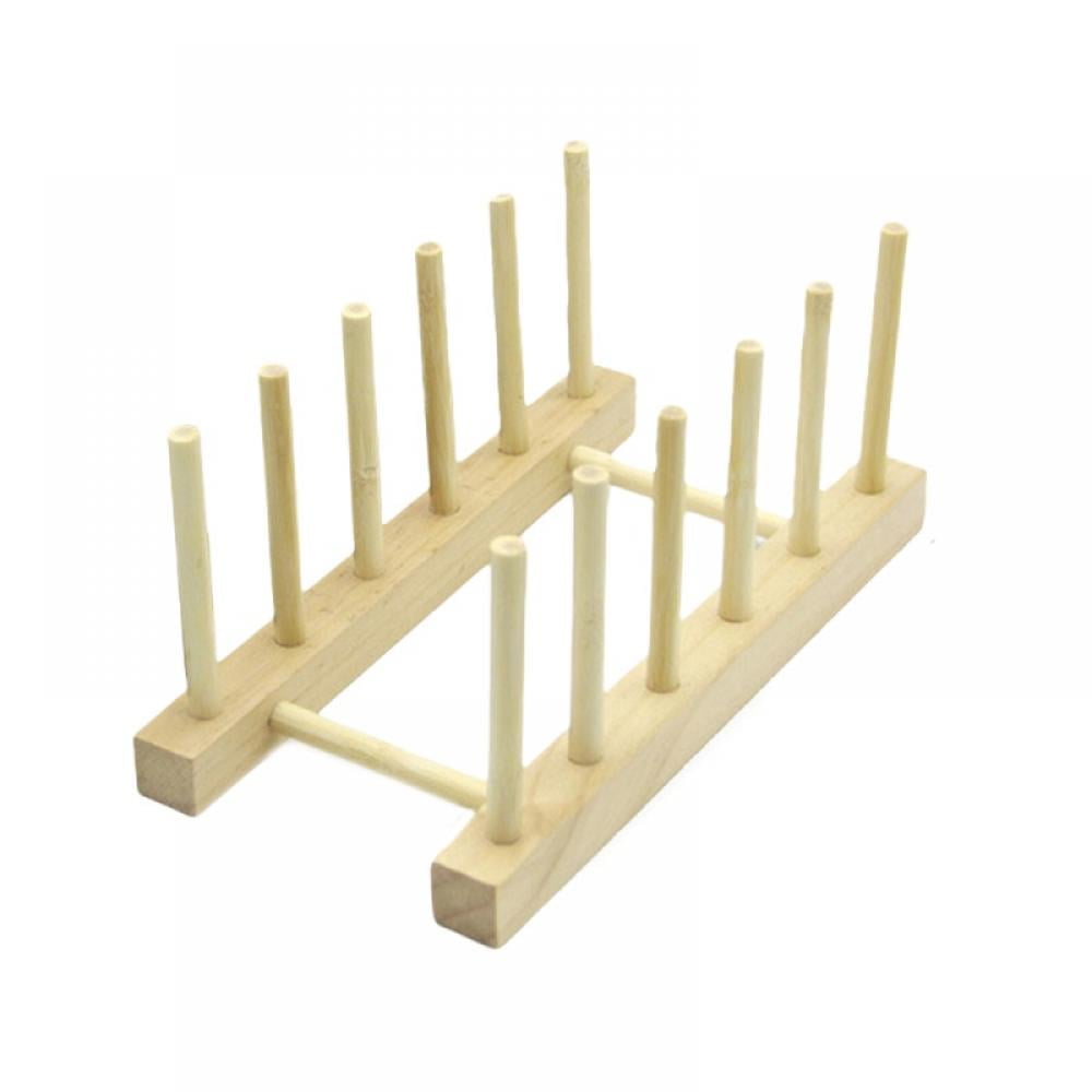 Plate Racks Stand Pot Lid Holder Bamboo Wooden Dish Racks Kitchen Organizer Dish Drying