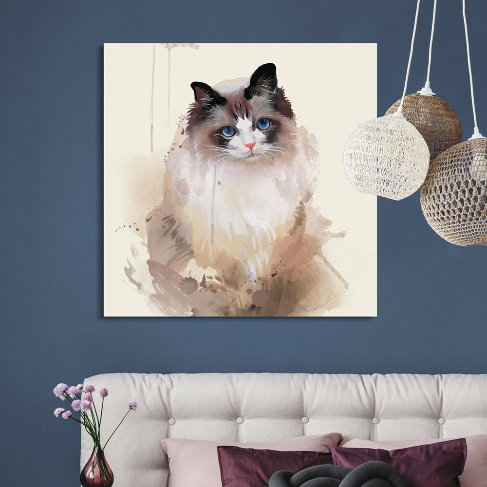 wall26 Square Cat Series Canvas Wall Art - Watercolor