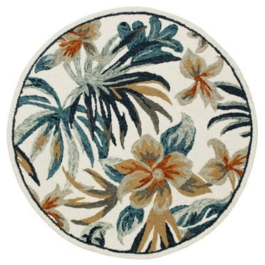 Ox Bay Talia 4' Round White/Mult Floral Wool Indoor Area Rug