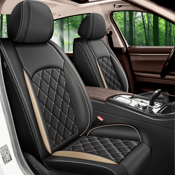 AOMSAZTO 2 Front Seat Cover Fit for GMC Canyon 2007-2025 | Faux Leather Seat Covers Waterproof Car Seat Covers Protector | Compatible with Airbag & Easy to Install (2 Seats, Goleden Line)