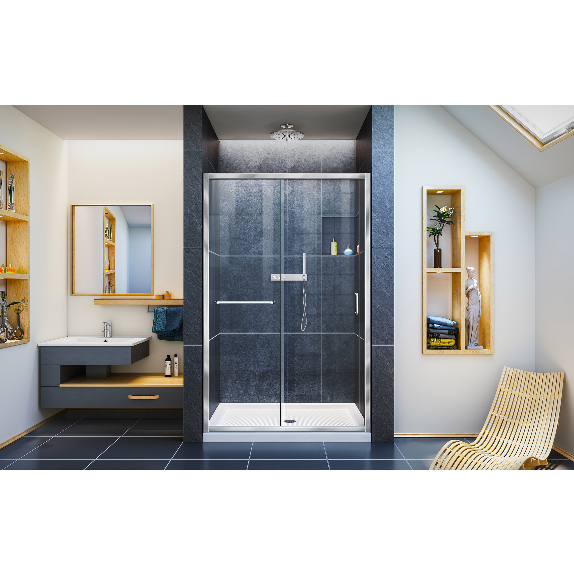 Dreamline Infinity Z 44 48 In W X 72 In H Semi Frameless Sliding Shower Door Clear Glass In