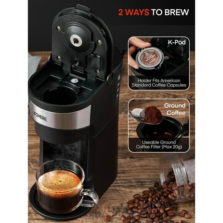 FOHERE Coffee Maker Single Serve Iced and Hot Coffee Brewer for K Pod Ground Coffee