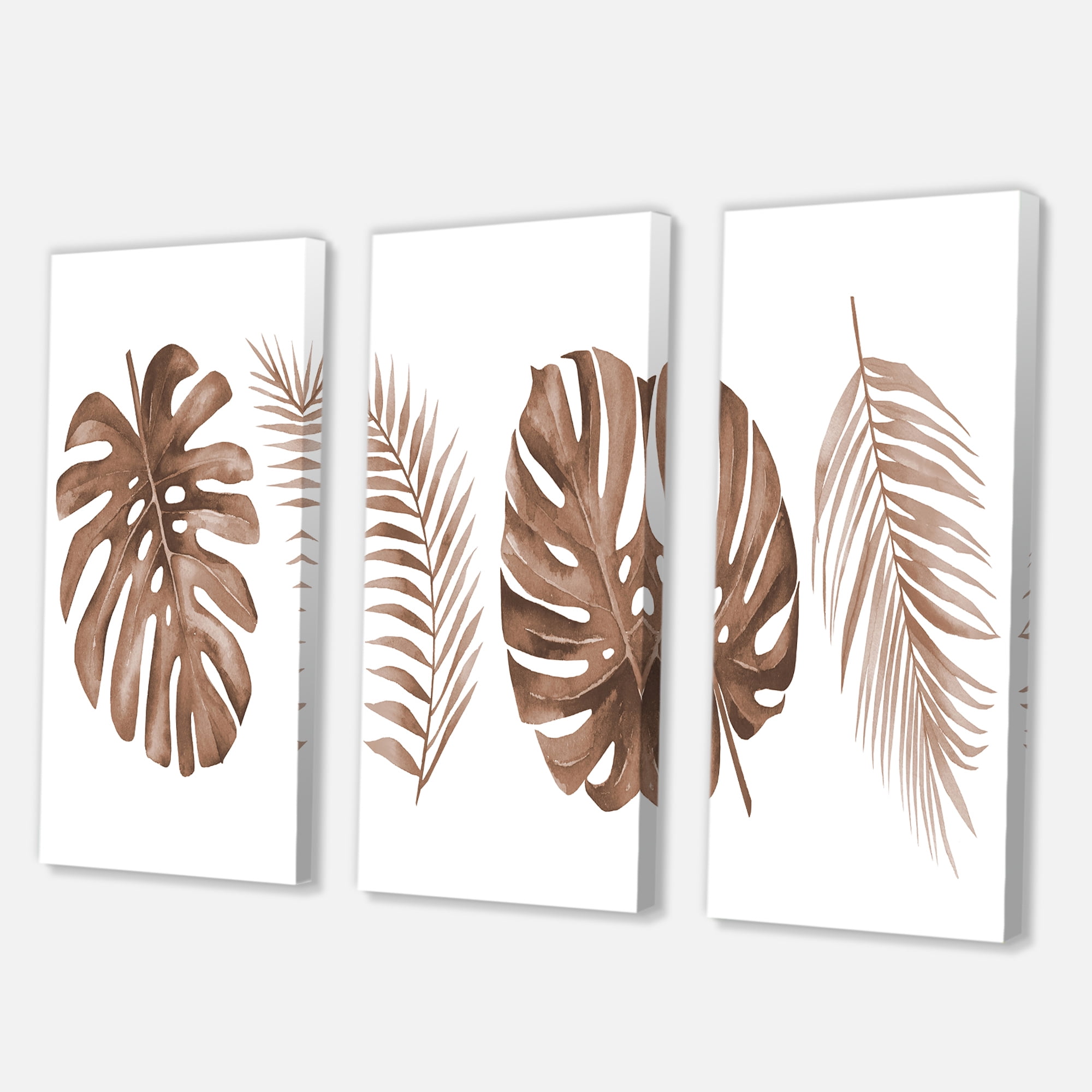 Designart ' Tropical Palm and Monstera Leaf In Terracotta ' Traditional Canvas Wall Art Print