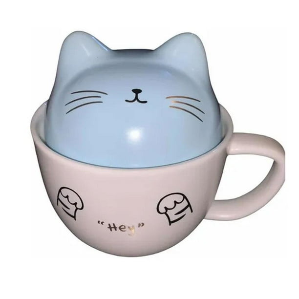 Taza de Cerámica HappyWare Cat Gato Kawaii 'Meow' Azul Bodega
