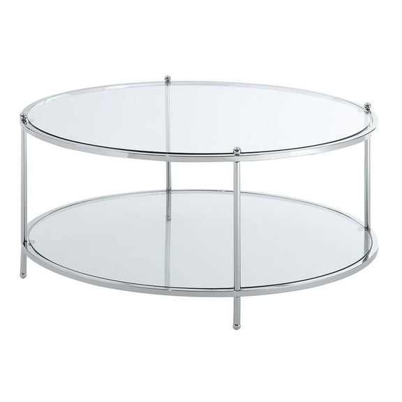 Convenience Concepts Royal Crest Round Glass Coffee Table in Chrome Metal Frame