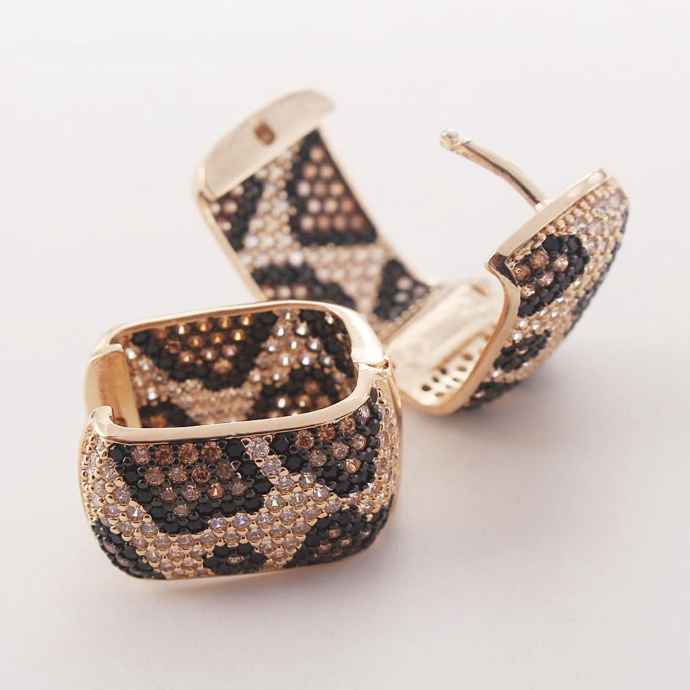 Z ZACHÉ Dainty Leopard Print Earrings Cubic Zirconia 18k Gold Plated Women Square Earrings