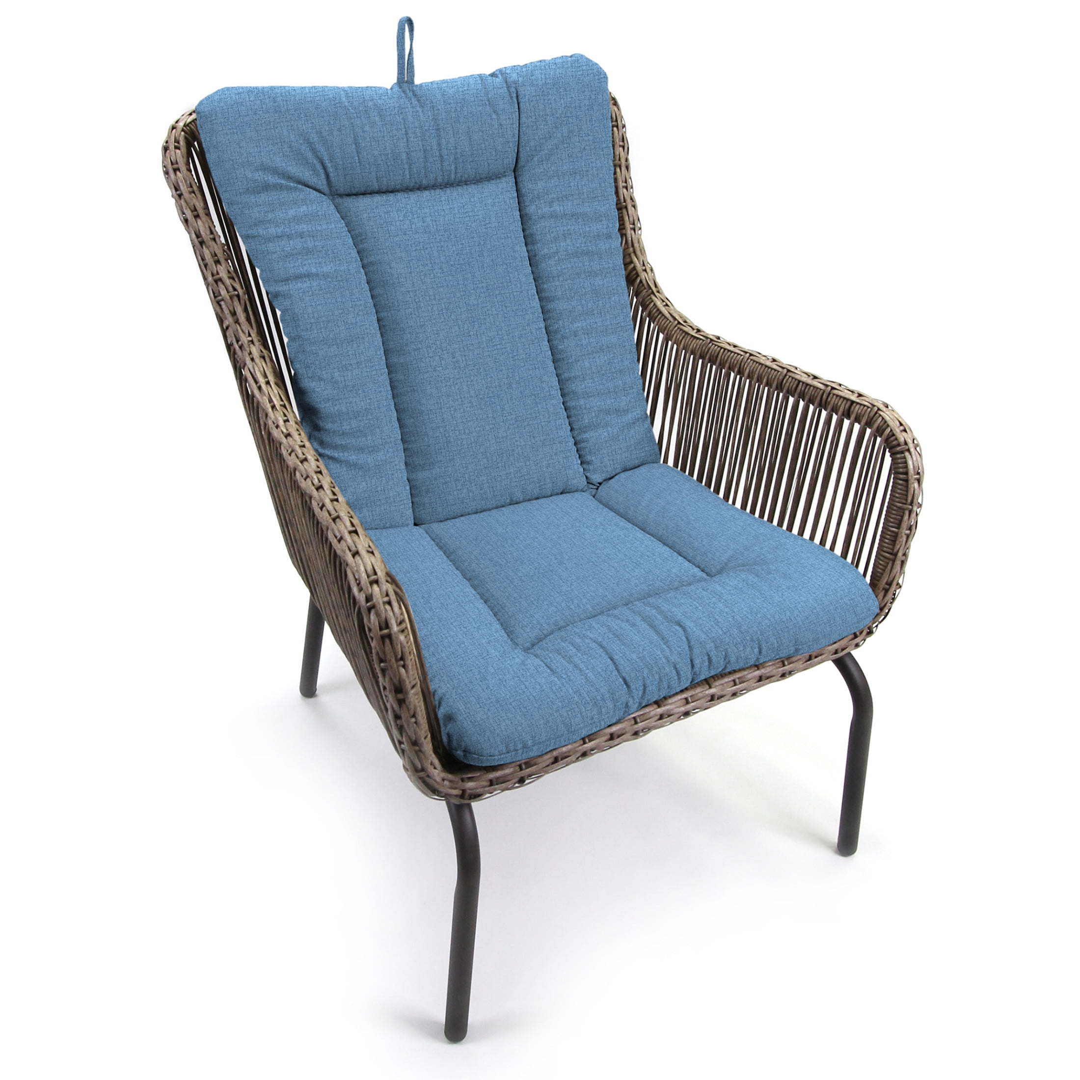 Jordan Manufacturing 38" x 21" McHusk Chambray Blue Crosshatch Rectangular Outdoor Wrought Iron Chair Cushion with Ties and Hanger Loop