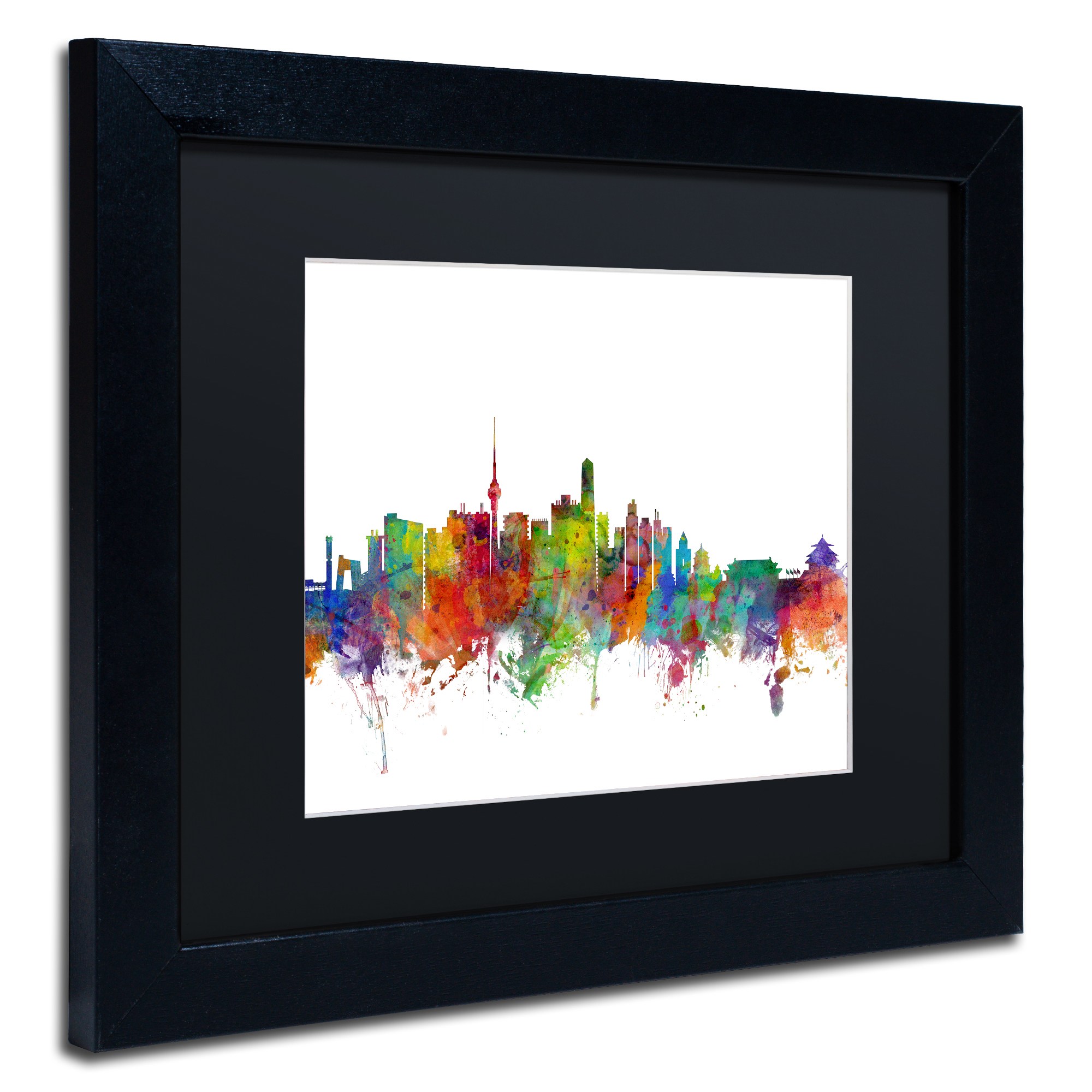 Trademark Fine Art "Beijing China Skyline II" Canvas Art by Michael Tompsett Black Matte, Black Frame