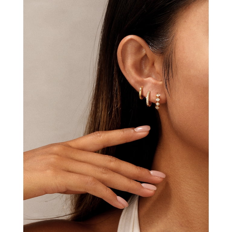GOSFRY 3-Pair Gold Huggie Hoop Earrings Set photo 7
