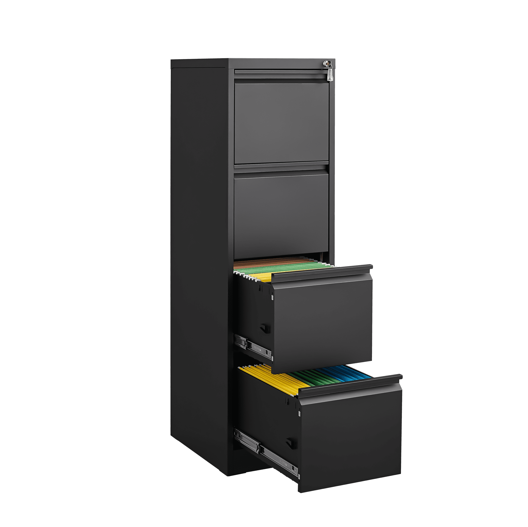 4 Drawer Lockable Vertical Metal File Cabinet, Anti-Tip Interlock Steel Storage Cabinet with Integrated Handle, Full Extension Slides, Fits Letter/A4/Legal Size Hanging Files for Home Office