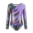 thumbnail image 2 of QUOTAY Romper Long Sleeve with Glitter Rhinestone and Print for Girls Dance Gymnastics Performance Stretchable Practice Jumpsuit Kids Bodysuit Long Sleeve 01_Purple,150, 2 of 4