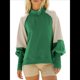 thumbnail image 1 of Suéter Informal de Larga con Cuello Alto y Mangas Farol en Contraste para Mujer. Albaricoque Verde XL, 1 of 9