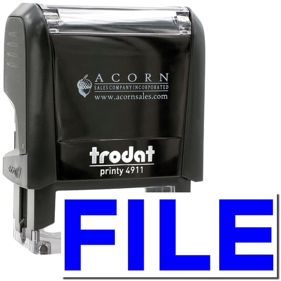 Self-Inking Bold File Stamp, Trodat Printy 4911, Press and Print Stamping, Impression Size 5/8" x 1-1/2", Up to 10,000 Impressions - Blue Ink