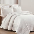 thumbnail image 4 of Elegant 3Pcs 100% Cotton Scallop Edges Quilt Bedspread Set Striped Embroidery Quilted Bed Set, 4 of 12