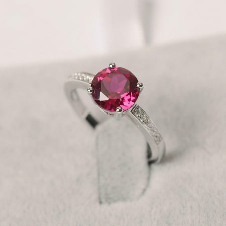HeartsAndYou 1.7ct Natural Ruby Diamond Solitaire with Round Accent Ring 14k SOLID White Gold