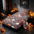 thumbnail image 2 of Homewish Halloween Pumpkin Twin Sheets, Autumn Leaf Bedding, Dark Brown Red, 3pcs (1 Flat Sheet, 1 Fitted Sheet and 1 Pillowcase), 2 of 6