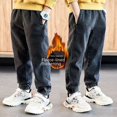 thumbnail image 3 of Pantalones vaqueros con forro de lana para hombre, pantalones de otoño e invierno para niños, pantalones holgados para niños grandes, 3 of 5