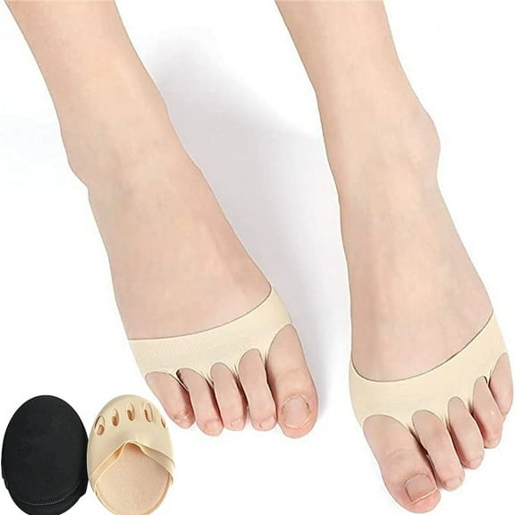 Tutuviw Open Toe No Show Socks,2 Pairs Women High Heels Open Toe Socks,No Show Half Socks with Breathable Sponge Cushion,Invisible Half Yard Pads,Non Slip Toe Cover (1 Nude  1 Black）