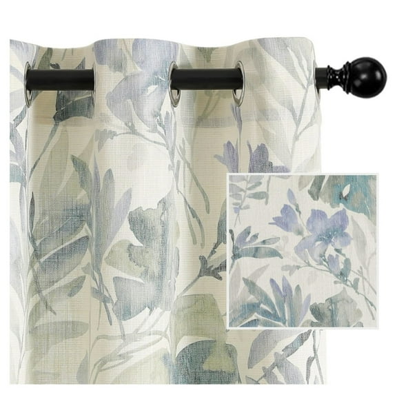 Sage Green Curtains 84 Inch Length Light Filtering Privacy Protect Drapes for Living Room Bedroom Flower Printing Window Treatment Grommet 2 Panels,