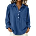 thumbnail image 2 of Stamzod Long Sleeve Tops for Women Dressy Casual Corduroy Button Up Shirt Fall Fashion Collared Work Blouse with Pocket, 2 of 8