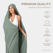Comfy Cubs Adult Hooded Towel Large, 58 x 58 - Muslin Cotton Wearable Blanket, Fern