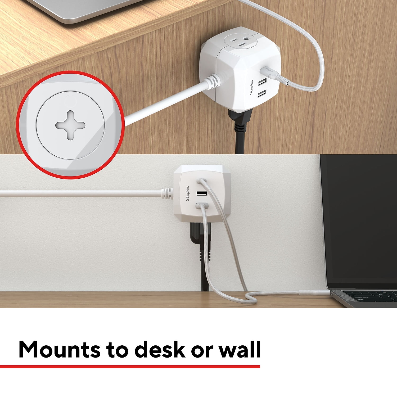 Staples TECH 5' Extension Cord 3-Outlet 14 AWG White (ST62348)