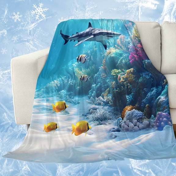 Shark Coastal Cooling Blanket, Lightweight Breathable Summer Throw Blanket with Double Sided Cold Effect, Summer Beach Coral Ocean Nautical Picnic Beach Blankets Bed Sheet for Hot Sleepers 50"x60"