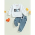 thumbnail image 3 of Toddler Baby Boy Clothes Mamas Boy Fall Winter Outfit Long Sleeve Letter Sweatshirt Plaid Jogger Pants Newborn Set, 3 of 9