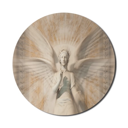 Retro Mouse Pad for Computers  Angel Woman in Medieval Site Vintage Style Mythical Design  Round Non-Slip Thick Rubber Modern Gaming Mousepad  8  Round  Yellow White  by Ambesonne