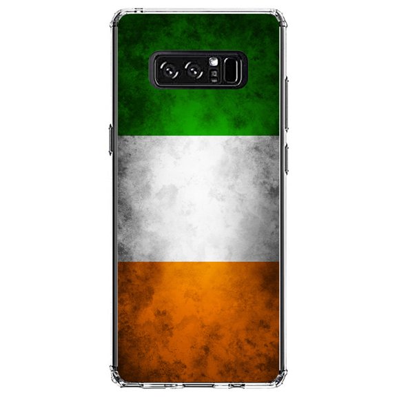 DistinctInk Clear Shockproof Hybrid Case for Samsung Galaxy Note 8 - TPU Bumper, Acrylic Back, Tempered Glass Screen Protector - Ireland Old Flag - Ireland