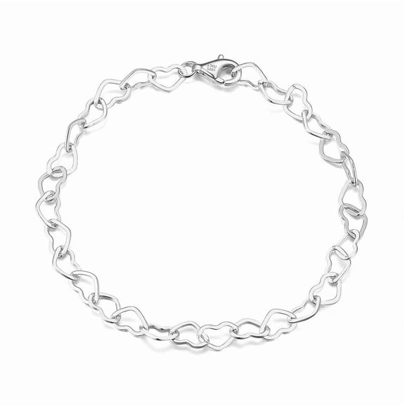 Sterling Silver 5mm Heart Link Chain Bracelet for Women Teen Girls,Silver,7.5 inch -Yomhary