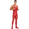 thumbnail image 3 of CHICTRY Mens Nylon Glossy Full Body Unitard Sleeveless One Piece Catsuit Gym Sports Leotard Jumpsuit Red XL, 3 of 7