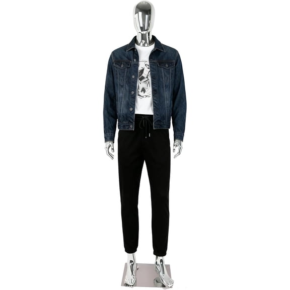 Kinbor 6Ft Silver Full Body Male Mannequin - Tall Male Mannequin with Stable Metal Base Dress Form Display with Adjustable Head and Arms, Detachable Manikins