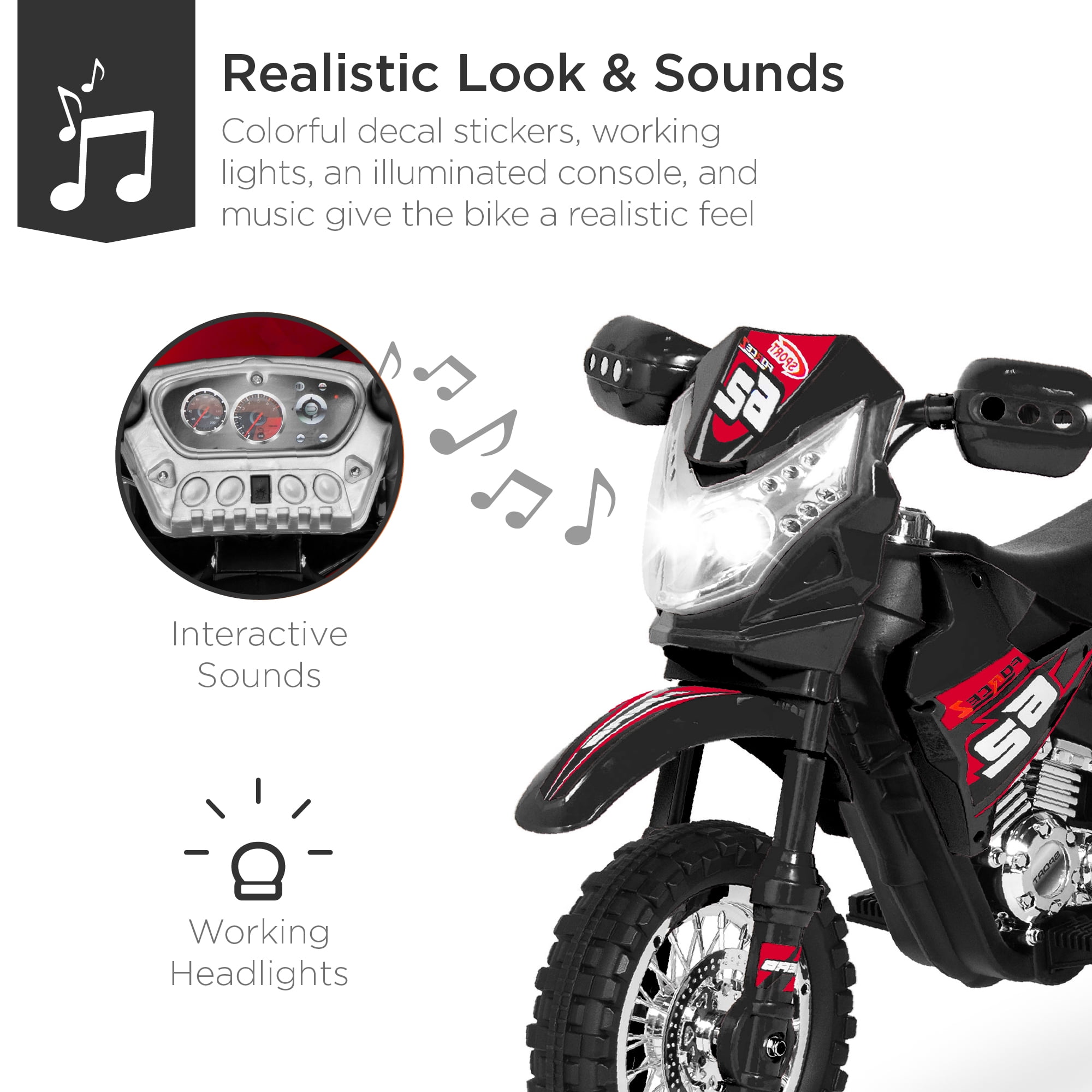 Best Choice Products 6V Kids Electric Battery Powered Ride On Motorcycle w/ Training Wheels, Lights, Music - Black