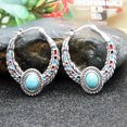 thumbnail image 5 of Boho Vintage Turquoise Hoop Earrings for Women Classic Pave Round Circle Dangle Earrings Wedding Jewelry Birthday Gift, 5 of 8