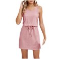 thumbnail image 1 of AherBiu Robes pour Femmes Sans Manches Broderie Anglaise Robe Mini Décontractée Bretelles Spaghetti Col Rond Lacée Robe Courte, 1 of 7