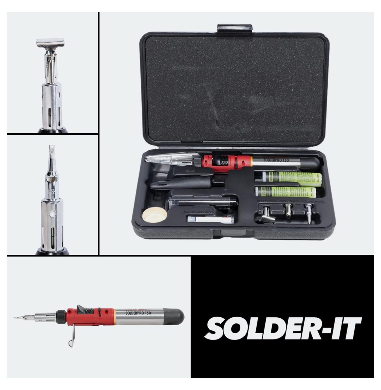 SolderPro 150 Soldering Iron Kit (PRO-150K) | Multi-Function Butane Heat Tool with Tips and Case | Cordless and Portable Soldering Gun | Home Improvement Tools and Soldering Kit