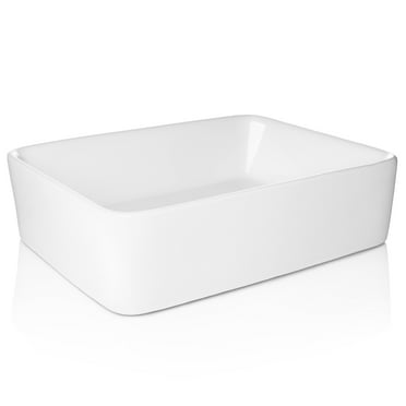 Miligoré 19" x 15" Rectangular White Ceramic Vessel Sink - Modern Above Counter Bathroom Vanity Bowl