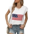 thumbnail image 2 of Yunliwuli Women's Summer Casual Sweater Tops Cap Sleeve Round Neck Flag Print Knitwear T-shirt, 2 of 10