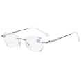 thumbnail image 5 of Gafas antienvejecimiento con luz azul perforada sin marco con borde de diamante para mujer, gafas planas para miopía, 5 of 5
